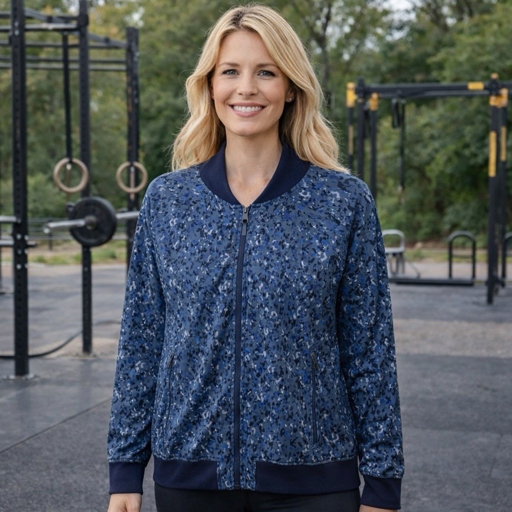 Athleta‎ Brooklyn Bomber Jacket Captivate Chrome Blue Athletic Utility L